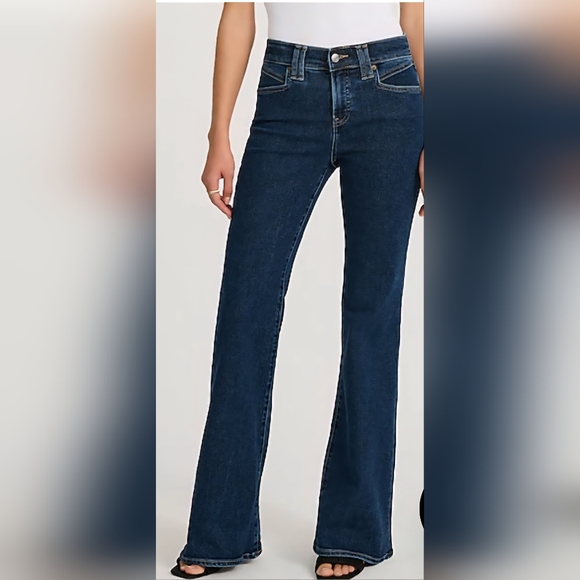 Express Denim - 4S Express 70s FLARE Mid-Rise Women's Jeans HYPER Sculpt STRETCH Dark Wash Denim